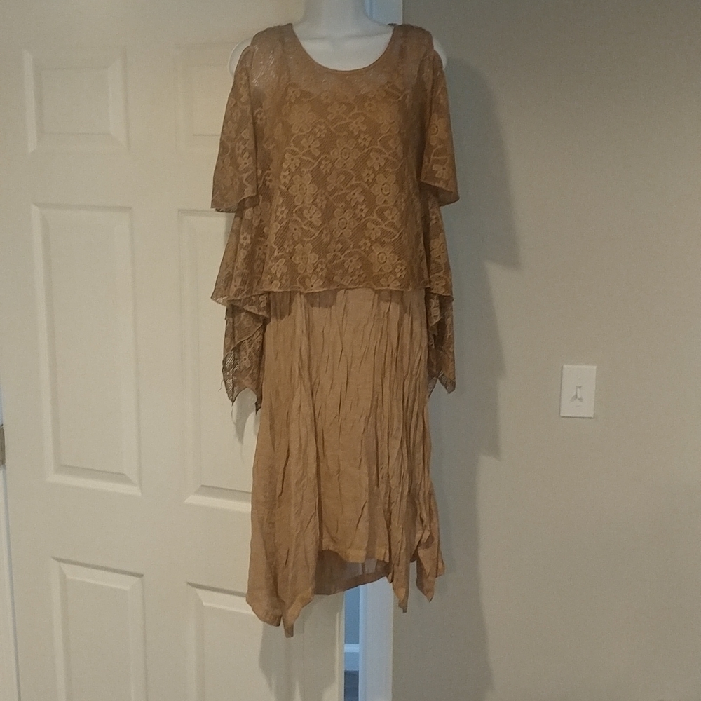 Pretty Angel Small Midi Caramel Lace Detailed Dress